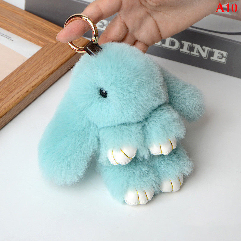 

Rabbit Keychain Ring Fluffy Real Fur Pompon Bunny Trinket Key Chain Charm Cute Key Ring On Bag Car Key Pendant