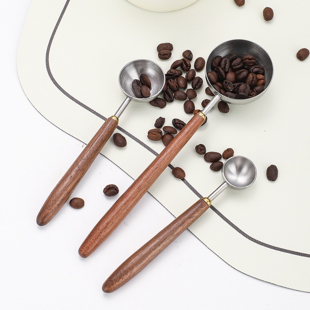 

304 Stainless Steel Measuring Spoons Household Exclusive Food Grade Flour Spoon Durable Walnut Wood Handle Coffee Spoon