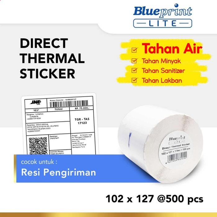 

Blueprint Lite Direct Thermal Sticker Label 102x127 mm 1 Line 500 pcs DTS