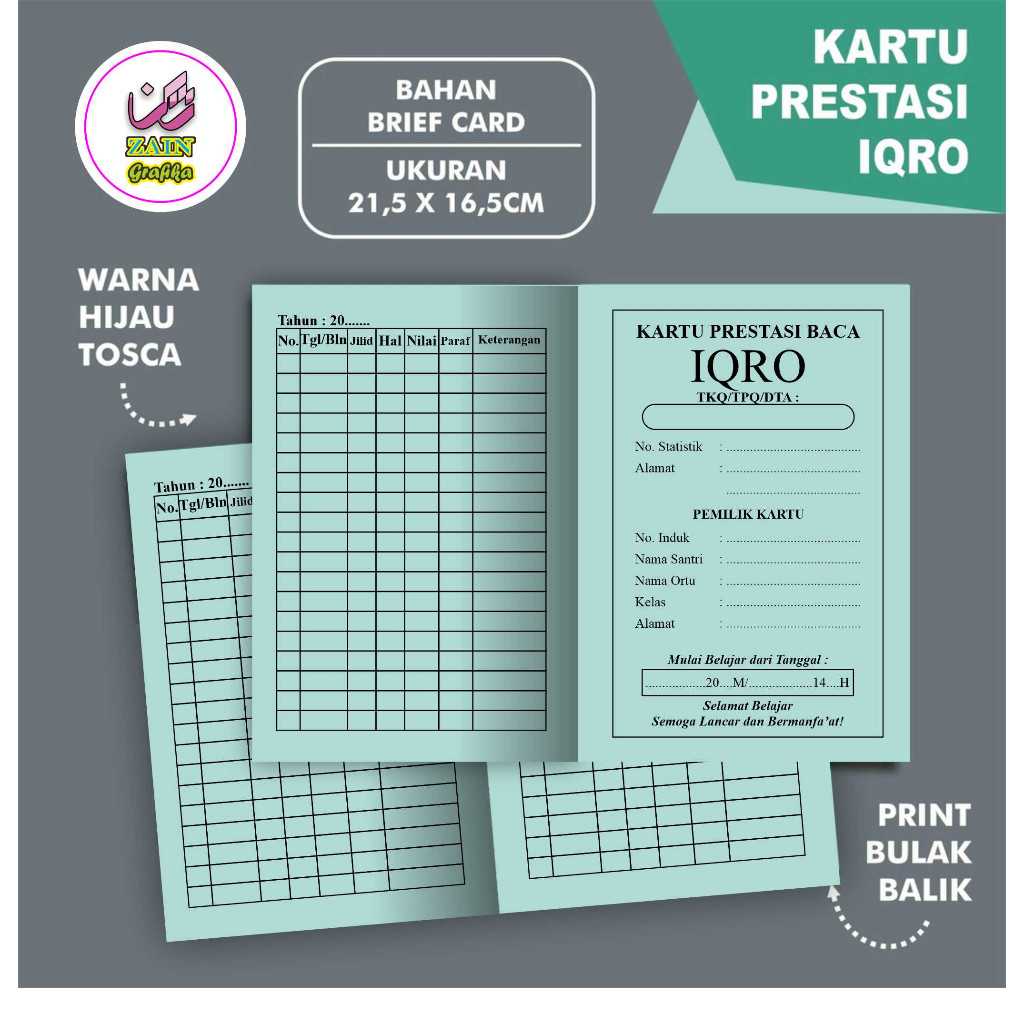 

KARTU PRESTASI IQRO CUSTOM / KARTU ISI 50 LEMBAR zain grafika