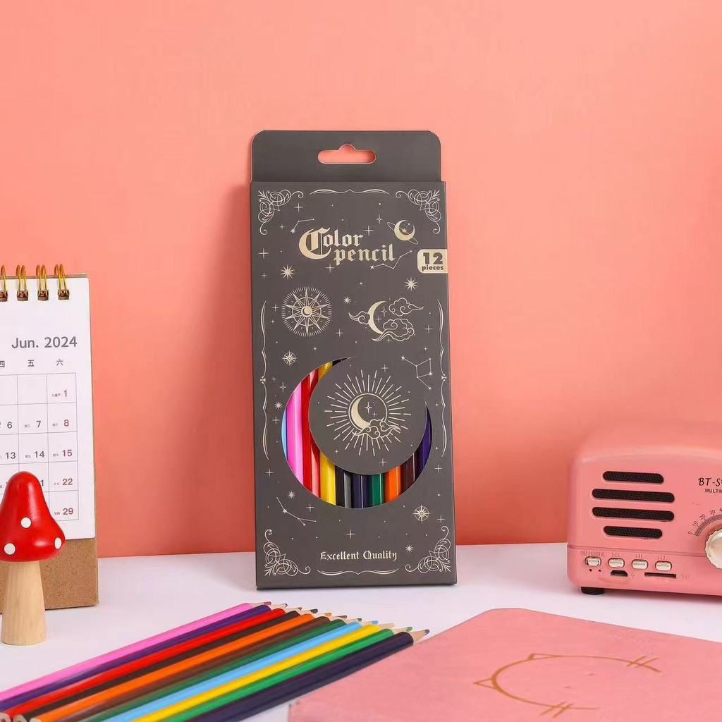 

[GROSIR ATK] PENSIL WARNA ISI 12 WARNA PIGMENTED DENGAN BOX MOTIF GAMBAR AESTHETIC NIGHT AND OCEAN
