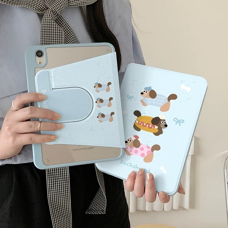 Case ipad Kartun Anjing Lucu Rotasi 360 Derajat Ipad Casing Pelindung Flip Case pro11 Air Air 6/5 Ai