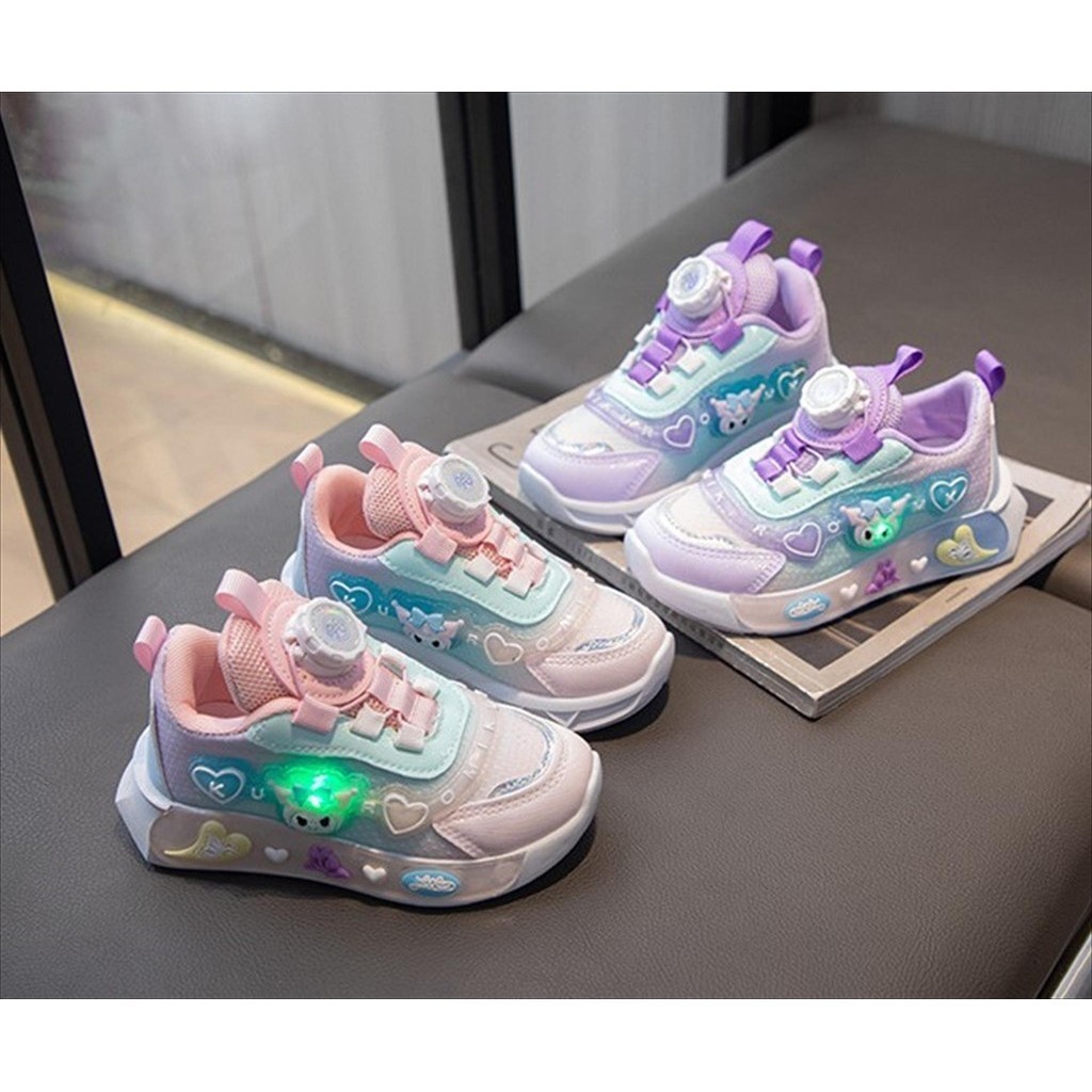 PL26Y Juragan Junior [COD] Sepatu KUROMINI LOVE Sepatu LED Anak Perempuan Import 26-34 Usia 3-10Tahu