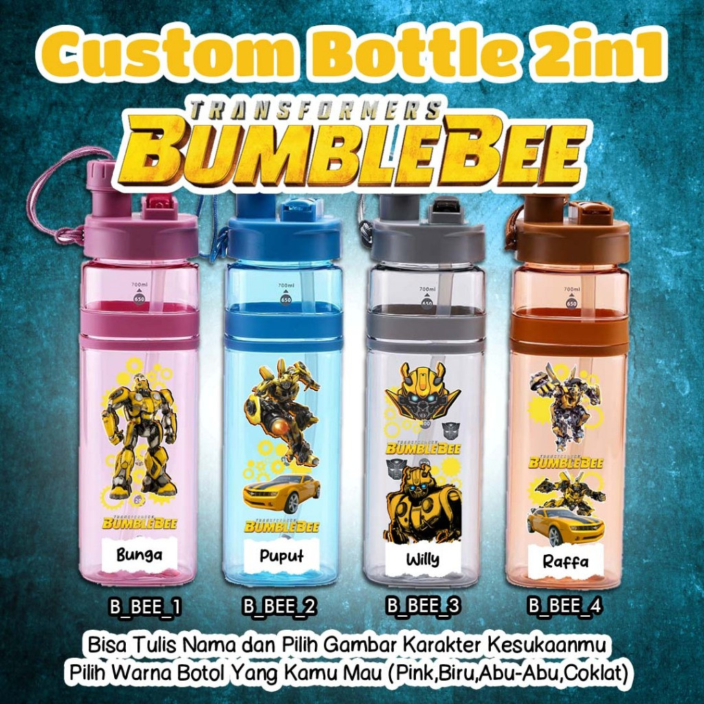 Custom Botol Minuman - 2in1 Bottle -  Gambar ROBOT BUMBLEBEE - kode B_BEE