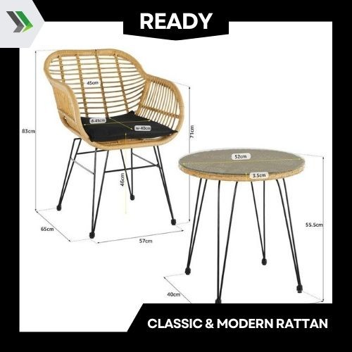 KURSI TERAS KAFE ROTAN MINIMALIS SET BANTAL DUDUKAN / KURSI MAKAN BAR ROTAN SINTETIS HIGH QUALITY