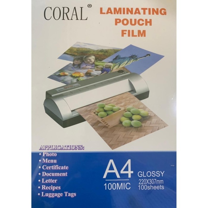 

Plastik Laminating Pouch Film Glosy Clear A4 100mic CORAL