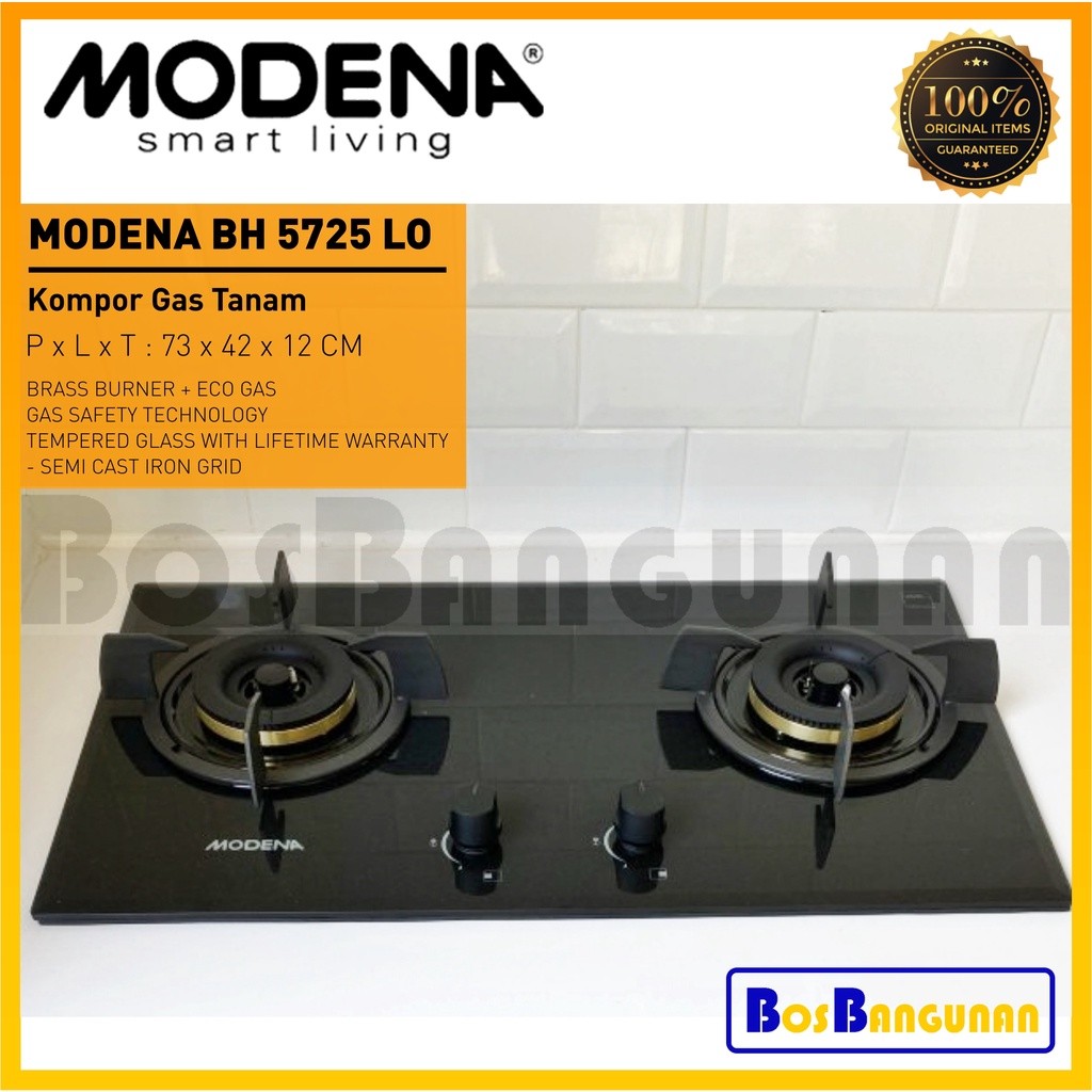 Kompor Tanam Gas MODENA BH5725LO / Kompor Gas MODENA BH 5725 LO 2 Tungku / Kompor MODENA