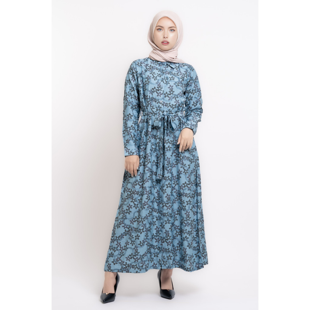 Puricia by Hassenda Gamis Wanita Motif Bunga Ceyda Sky Blue