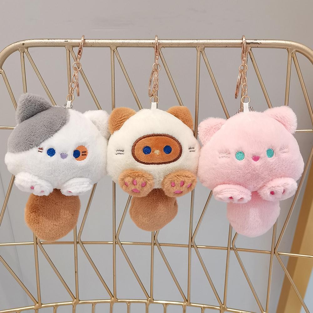 Squeak Long Tailed Cat Plush Keychain Cute Soft Stuffed Cat Keyring Bag Ornaments Kawaii Cat Plush D