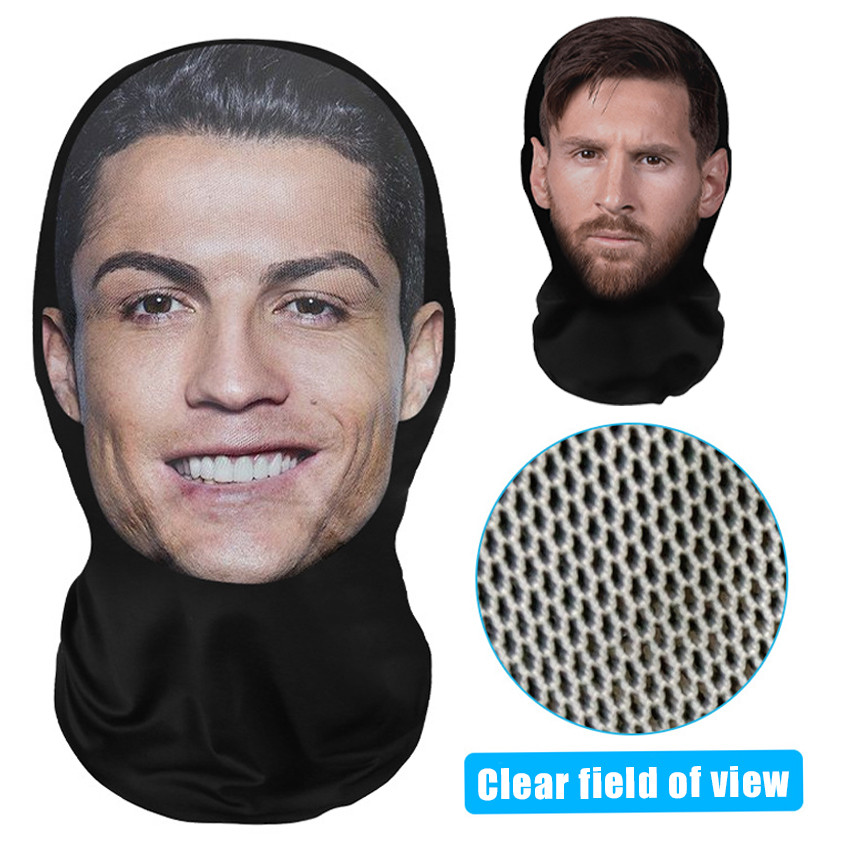 3D Dicetak Messi Cristiano Ronaldo Masker Elastis Mesh Masker Wajah Topeng Prank Halloween Masker