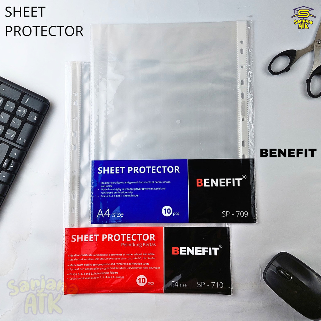 

(10 Pcs) Pelindung Kertas / Document Pocket Sheet Protector BENEFIT A4 & F4
