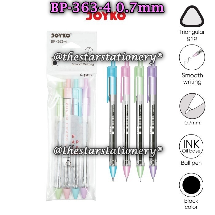 

(1 Set Isi 4 Biji) GROSIR Bolpen Joyko BP-363-4 0.7 Ball Pen Hitam / Pulpen Pena Joyko BP 363