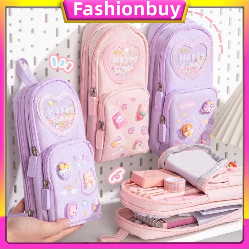 

【COD】Tempat pensil kotak 3D Anak perempuan Lucu Besar/ Kotak pensil kanvas 6 ruang/Kotak pensil anak /es krim
