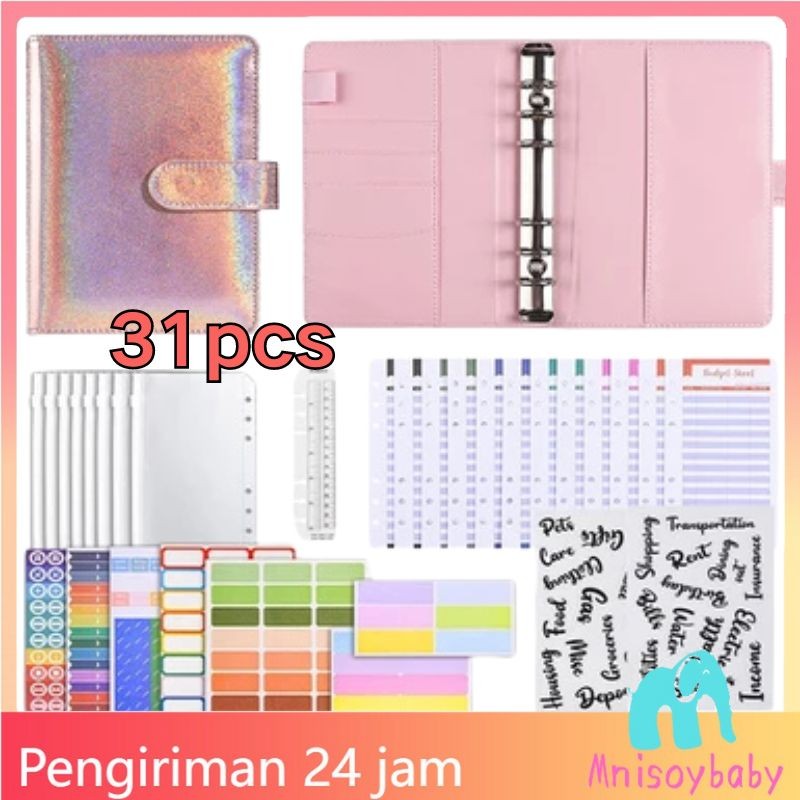 

【Penjual Lokal】31PCS A6 Binder Aesthetic Beberapa Warna gliter premium motif Binder Polos 6 Ring Paket Binder Keuangan Lengkap