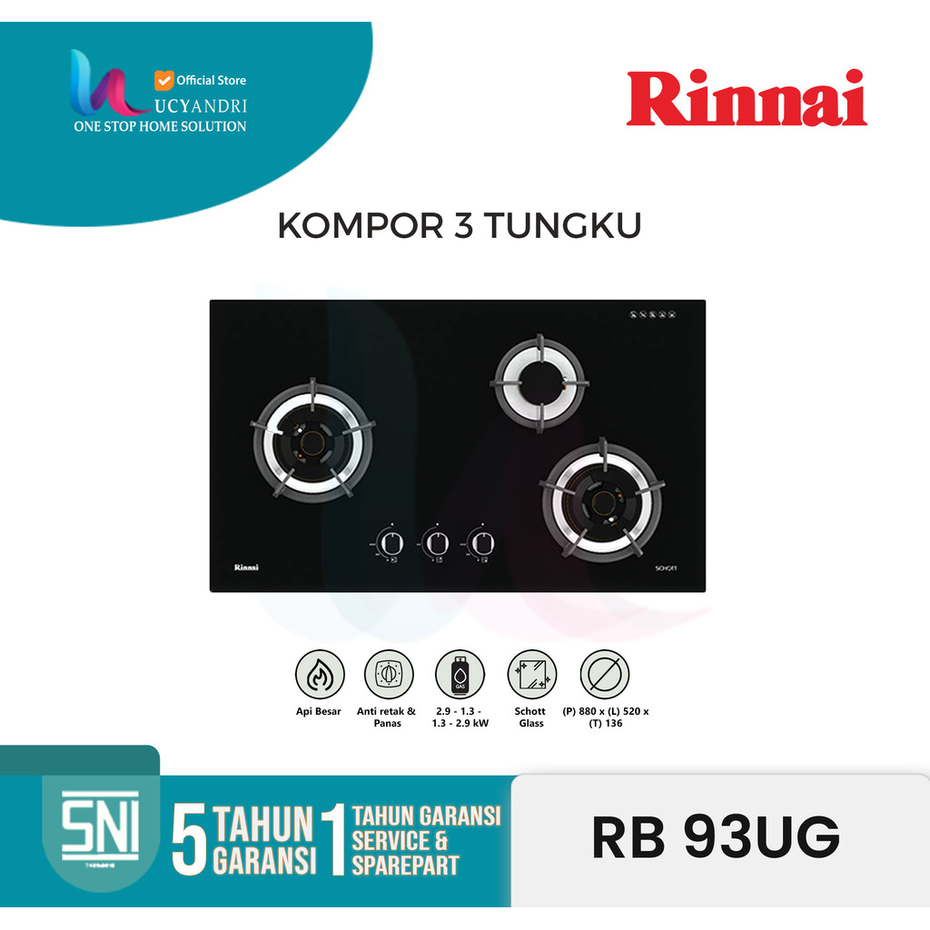 Rinai Kompor Gas Tanam 3 Tungku Rinnai RB-93UG
