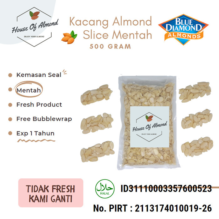 

Best Seller Almond Slice Premium Blue Diamond / Kacang Almond Slice 500g