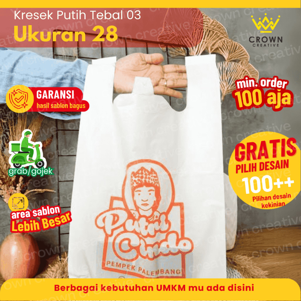28x48 (sablon) kresek putih tebal 03 / kresek indomaret / kresek supermarket / kresek daging qurban
