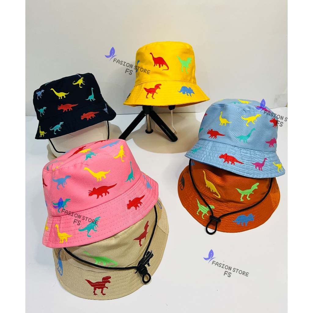 topi anak motif dinosaurus pakai tali topi ember anak unisex topi anak laki laki perempuan lucu keki