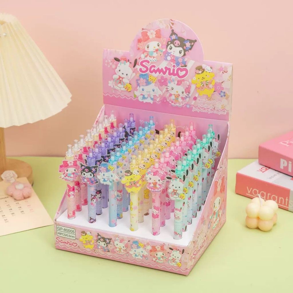 

[ATK] 1 pack isi 48 pcs Pulpen gel mekanik / pulpen cetek karakter sanrio my melody cinnamonroll kuromi pompompurin pochacco capybara