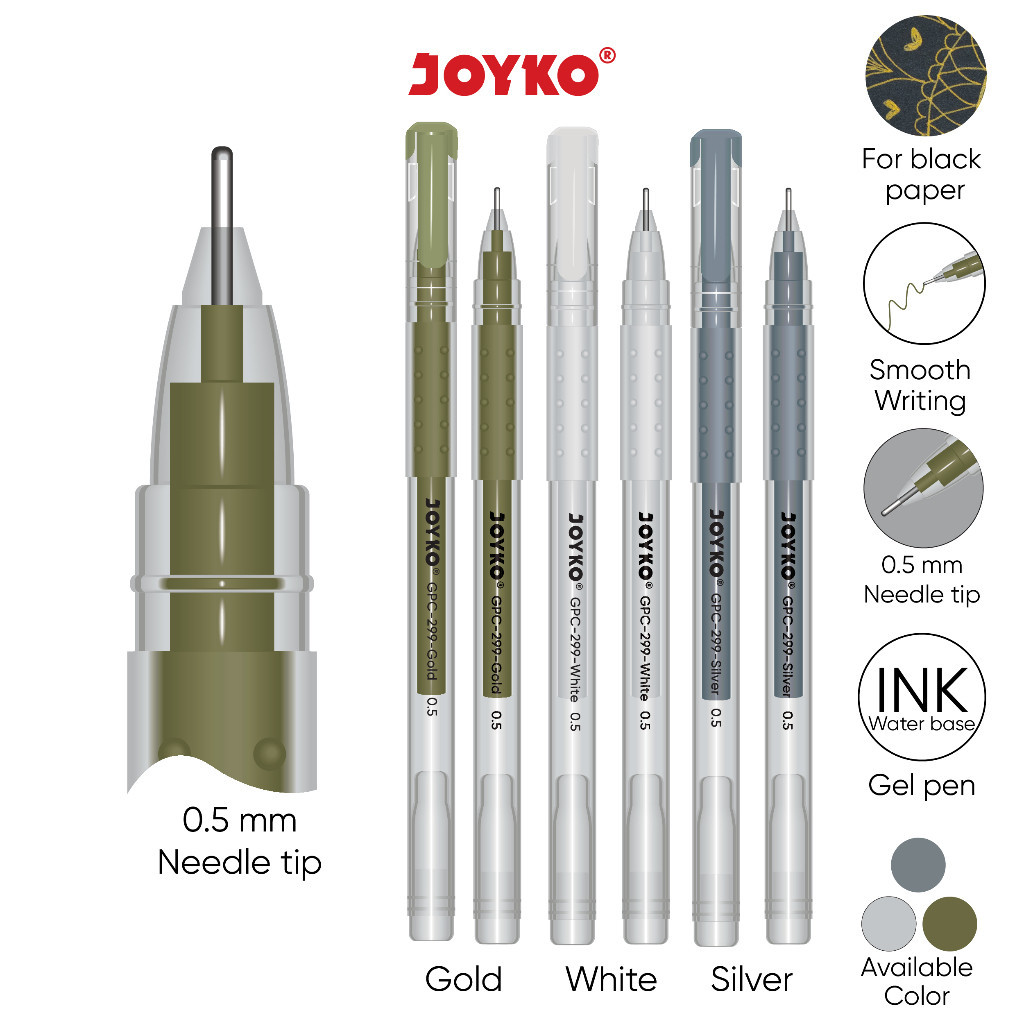 

( 1 lusin) Color Gel Pen GPC-299 Pulpen Pena Joyko Premium Color 0.5 mm