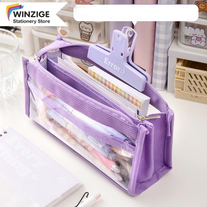 

Winzige tempat pensil kotak pensil transparan aesthetic pencil case large pen pouch lucu stationery organizer pink school stuff alat tulis perlengkapan sekolah