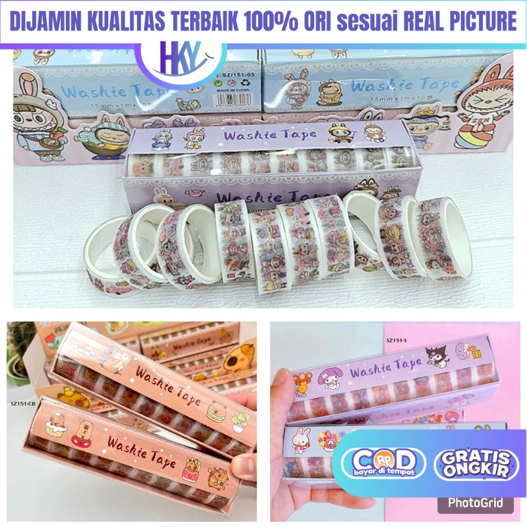 

HKY Mainan Sticker Tape Selotip Roll Kuromi Melody DIY Lucu Kreatifitas Anak Perempuan 3 4 5 Thn
