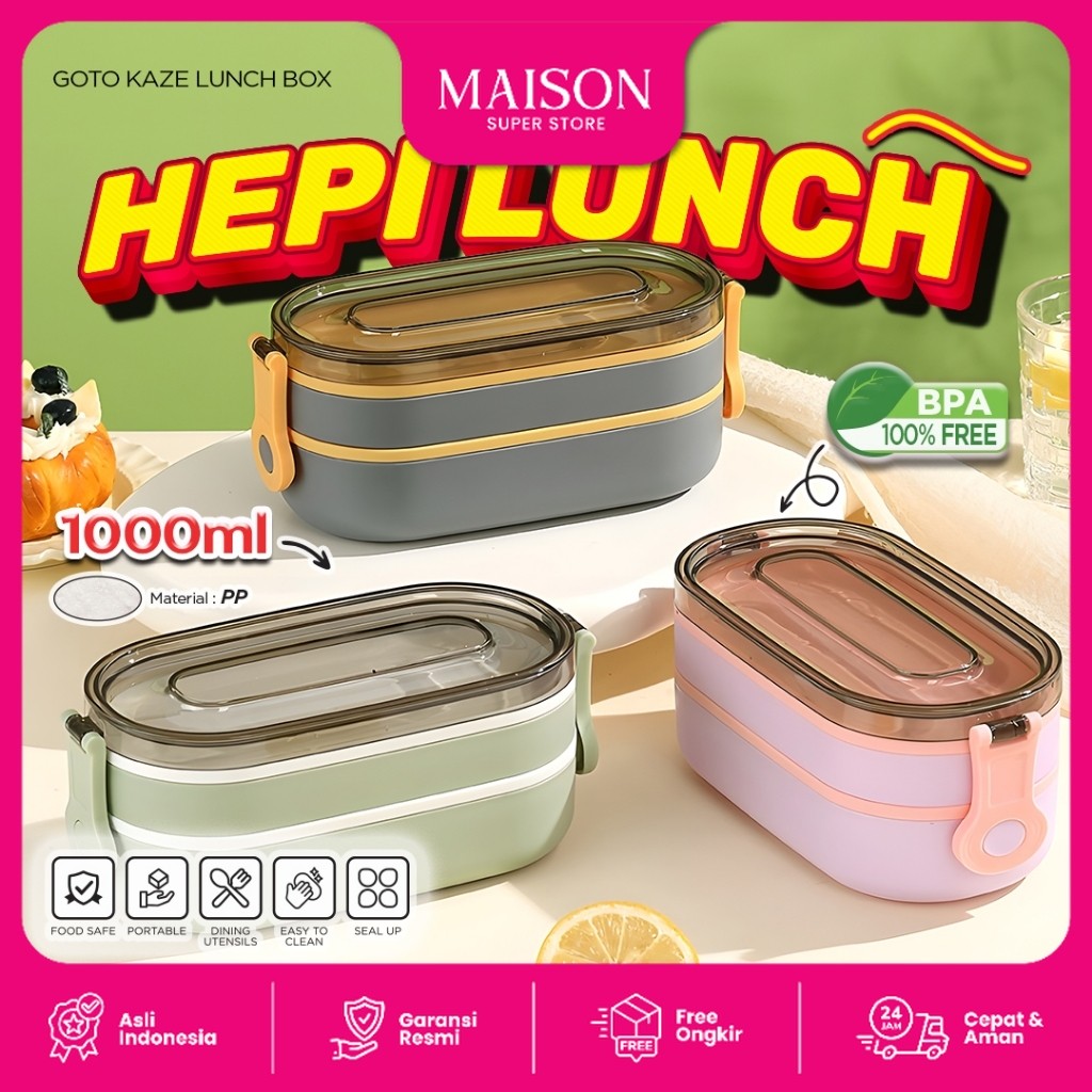 Goto Kaze Lunch Box Mini Tempat Bekal Makan Set 2 Tingkat Aesthetic