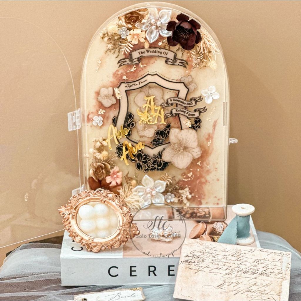 30X40 40X50 CRYSTAL VINTAGE MAHAR RESIN DOME FULL ACRYLIC Mahar Pernikahan GIFT ANNIVERSARY BIRTHDAY
