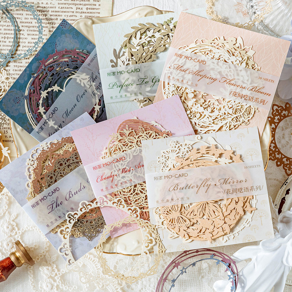 

JIANQI 10pcs Diy Scrapbook paper Wreath Lace Decoration paper Hollow Card Collage Material lomo cards DIY hand made Craft paper