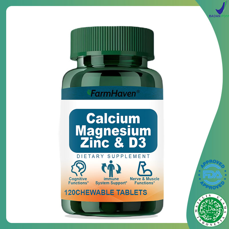 Tablet Kunyah Kalsium Magnesium Zinc & D3 Dukung Tulang, Sendi & Daya Tahan Tubuh Vitamin Tulang & I