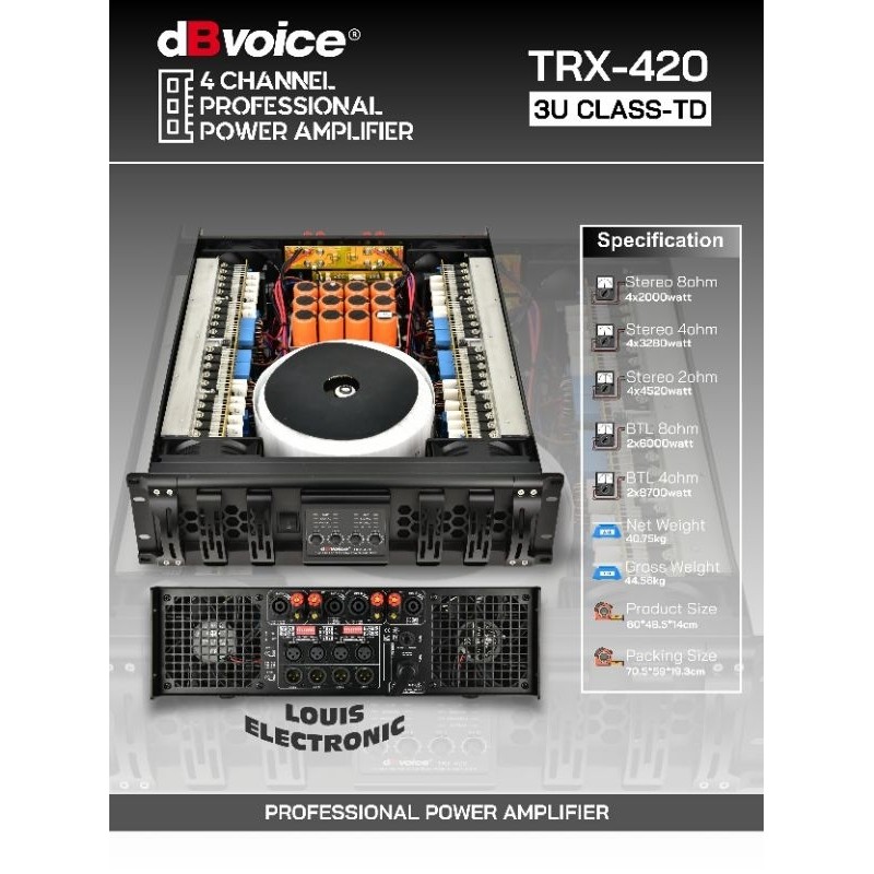 Professional Power Amplifier 4 Channel Class TD dBvoice TRX-420 3U