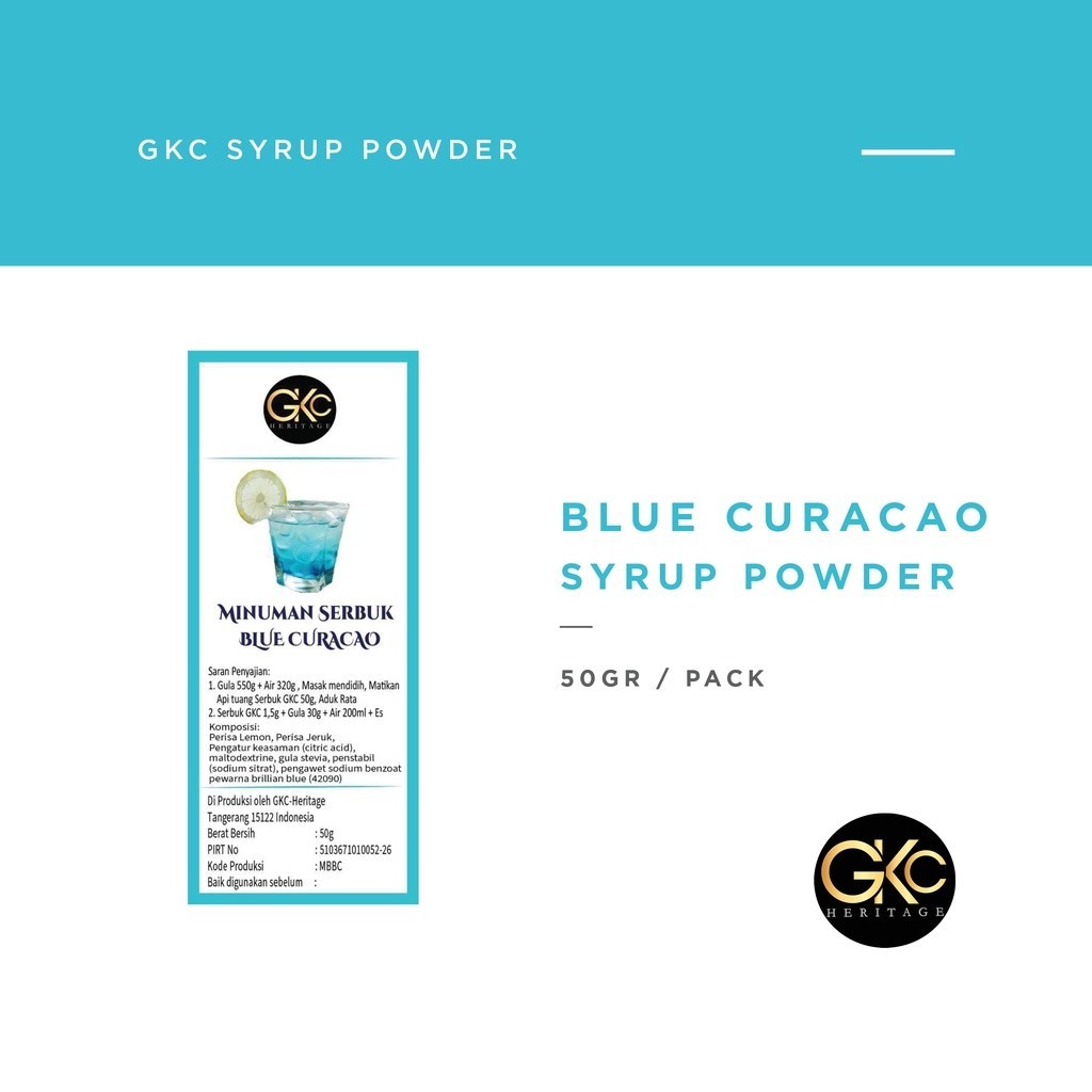 

GKC Heritage Sirup Bubuk Konsentrat Minuman Blue Curacao HALAL 50 Gram Bluecuracao Powder Syrup