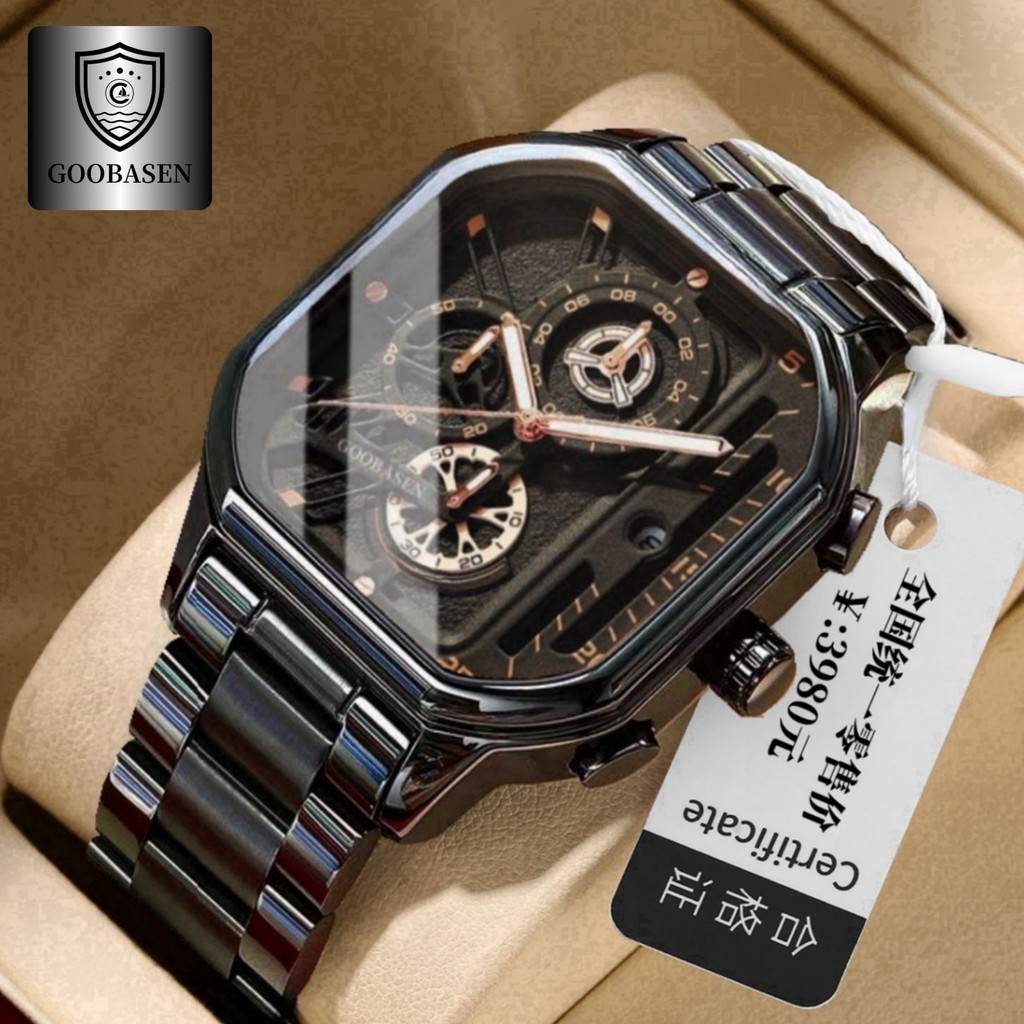 

Jam Tangan Pria Guberson Hot Sale Square Black Warrior Olahraga Tahan Air Luminous Kalender