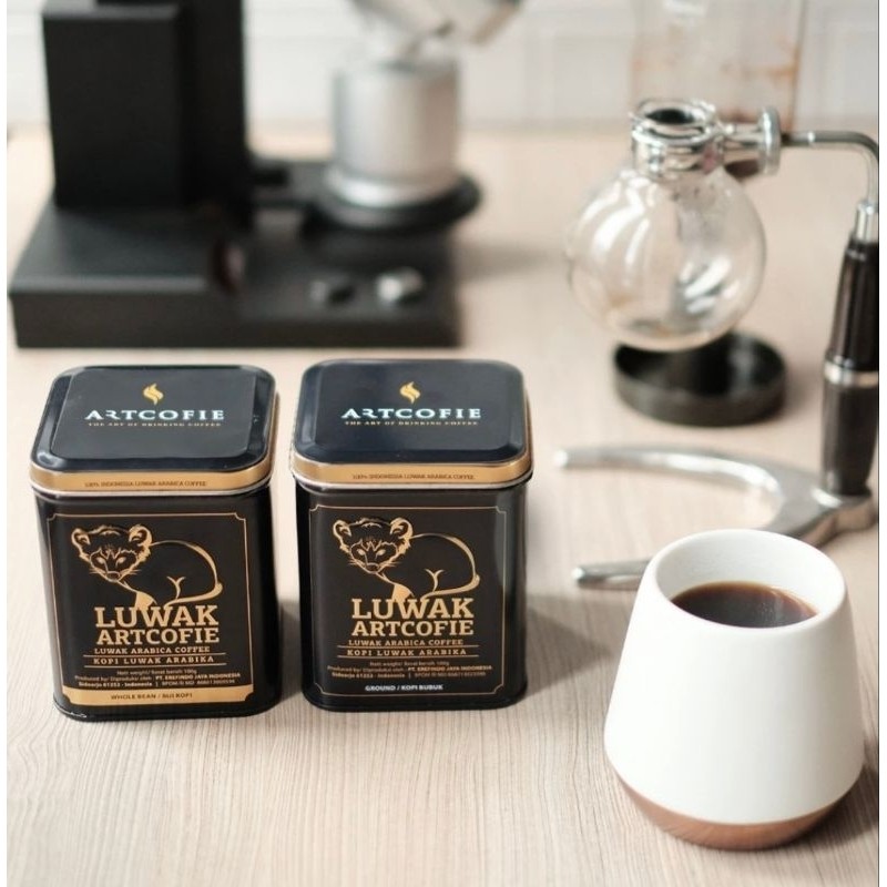

JAMIN MURAH !!!Artcofie Kopi Luwak Arabica Tin Coffee Ground Bubuk Kopi 100gr EXPIRED Oktober 2026(BISA LANGSUNG ORDER)