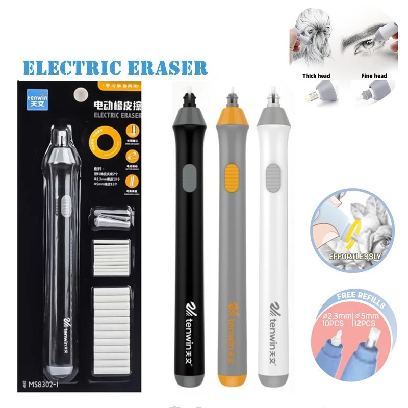

Tenwin Electric Eraser Pencil for Drawing Rubber Battery Operated with Replacable Refills for Artists Sketch Student Stationery