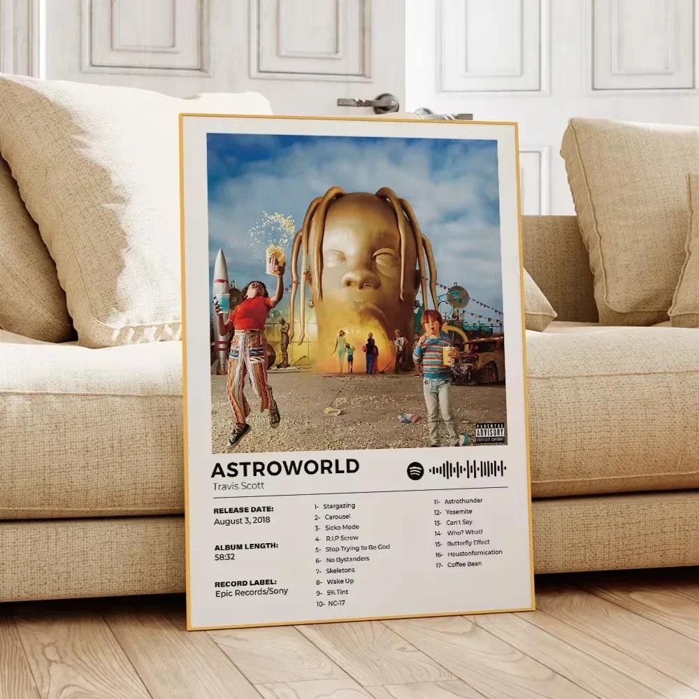 

Modern Astroworld Travis Scott Rap Album Cover Art Aluminum Frame Canvas Painting Posters for Living Room Home Decor Music Gif