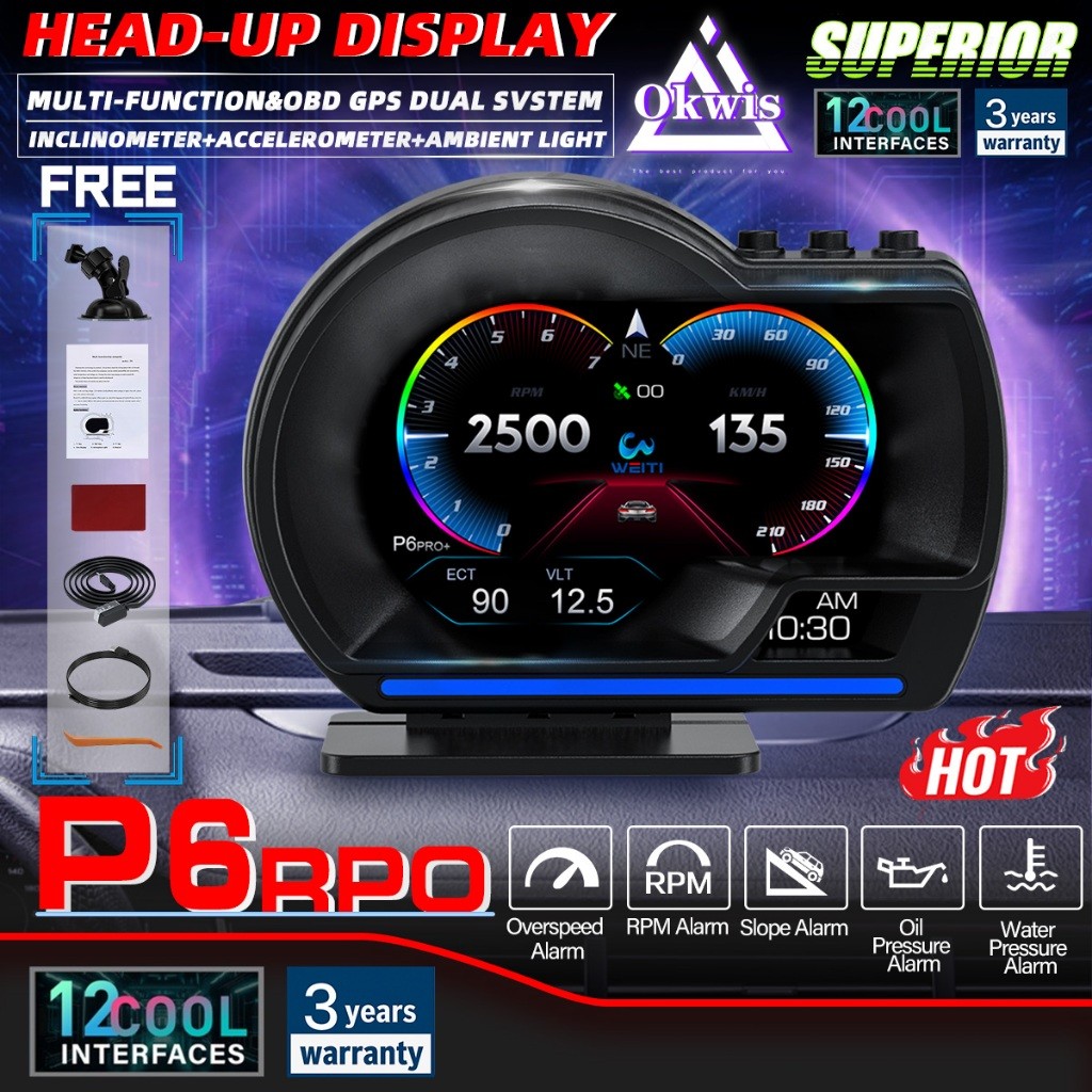 [Hadiah] Universal OBD2 + GPS Display P6PRO HUD Car Smart Digital Gauge - Display Speed Security Ala