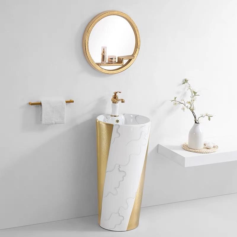 Leo Pedestal Basin Full Set – Gold | Wastafel Pedestal Leo Full Paket – Emas