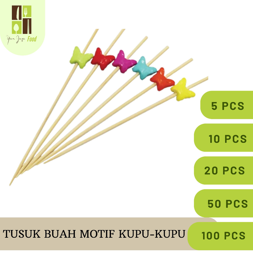 

Tusuk Buah / Tusuk Cocktail / Tusuk Buah Bambu / Bentuk Kupu Kupu / Butterfly [50/100 PCS]