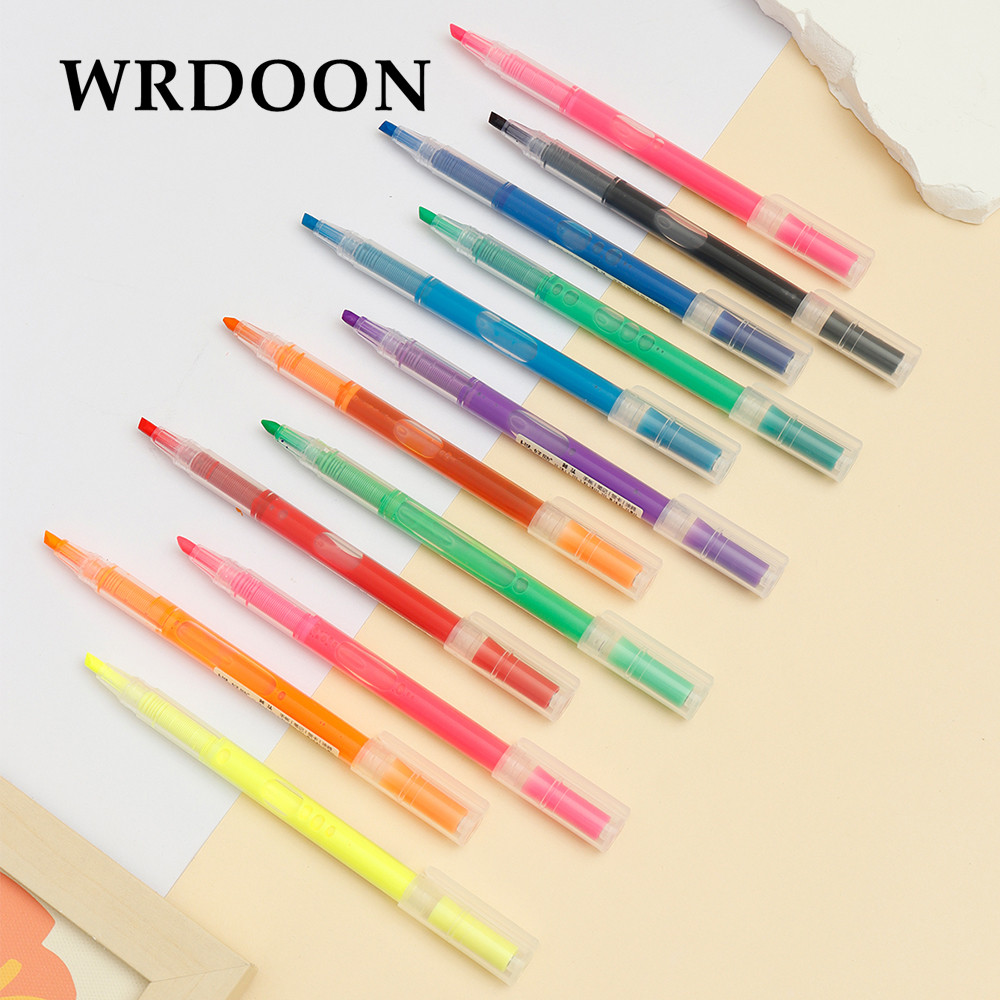 

12pcs Multicolored Gel Pen Straight Liquid Highlighter Drawing Doodling Art Markers Straight Liquid Rollerball Fluorescent pen