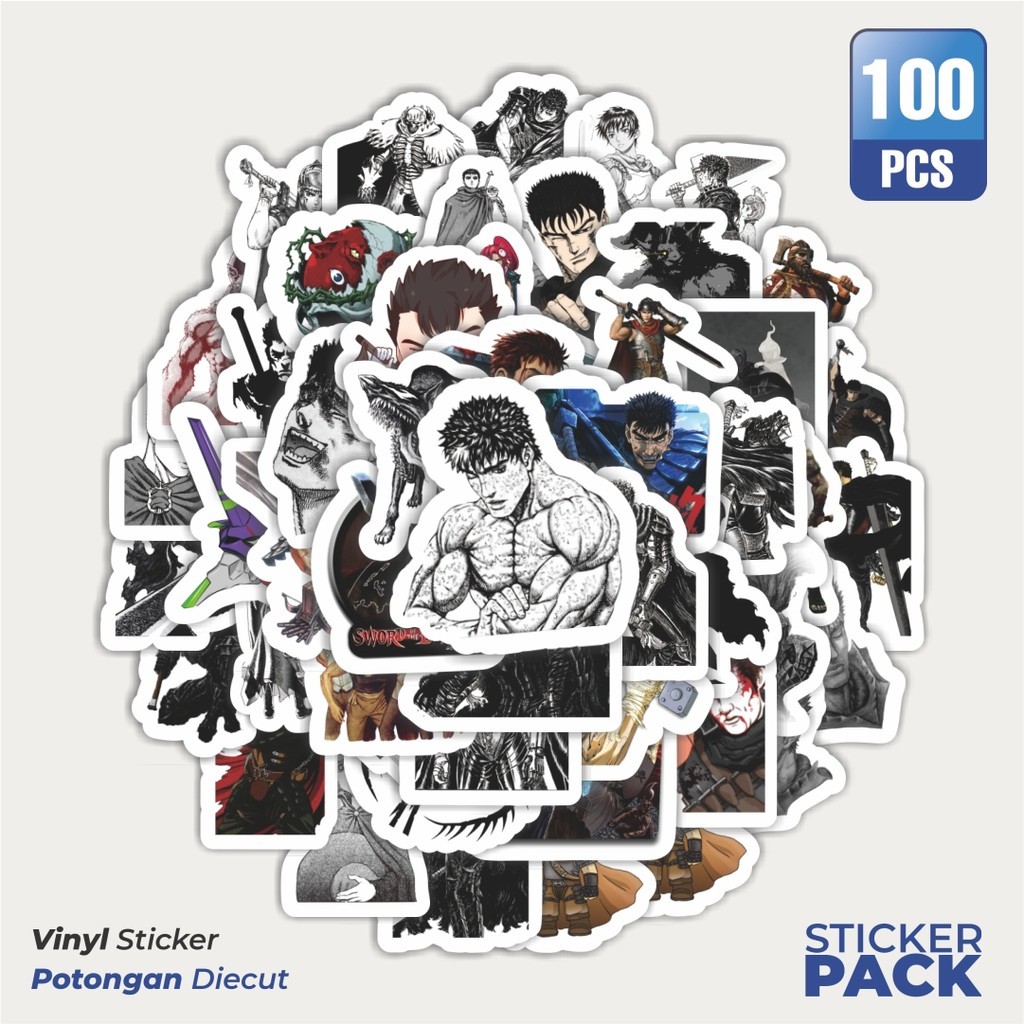 

100 PCS STIKER Anime Berserk Waterproof Aesthetic- Untuk Laptop, Motor, dan Helm - Paper Stationery Pack