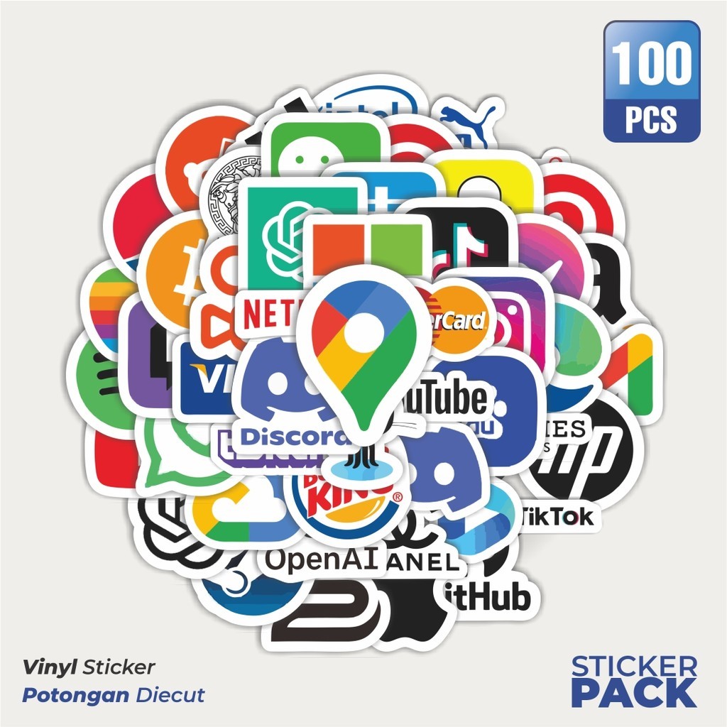 

MURAH 100 PCS Stiker Logo Aplikasi Klasik Waterproof Aesthetic- Untuk Laptop, Motor, dan Helm - Paper Stationery Pack