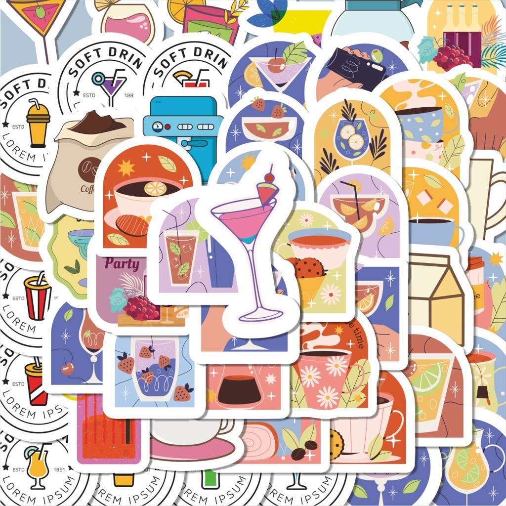 

100PCS Lucu Sticker Minuman Unik Stiker Aesthetic Stiker Anti Air Stikers Berperekat Waterproof sticker decal buat Motor Helm Buku Journal Koper Casing HP Laptop Botol Minum Hadiah anak