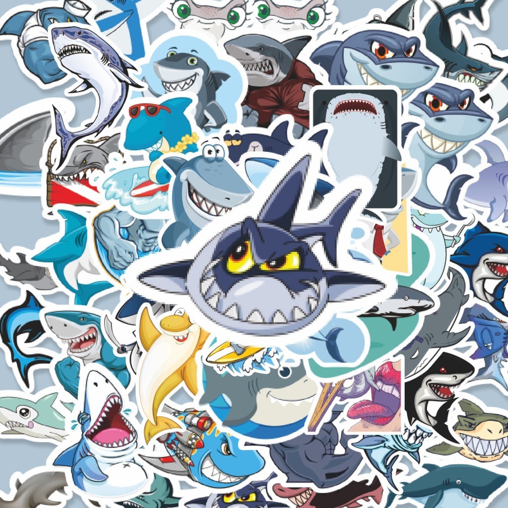 

100PCS Lucu Stiker Hewan Shark [Hiu] Stiker Aesthetic Stiker Anti Air Stikers Berperekat Waterproof sticker decal buat Motor Helm Buku Journal Koper Casing HP Laptop Botol Minum Hadiah anak