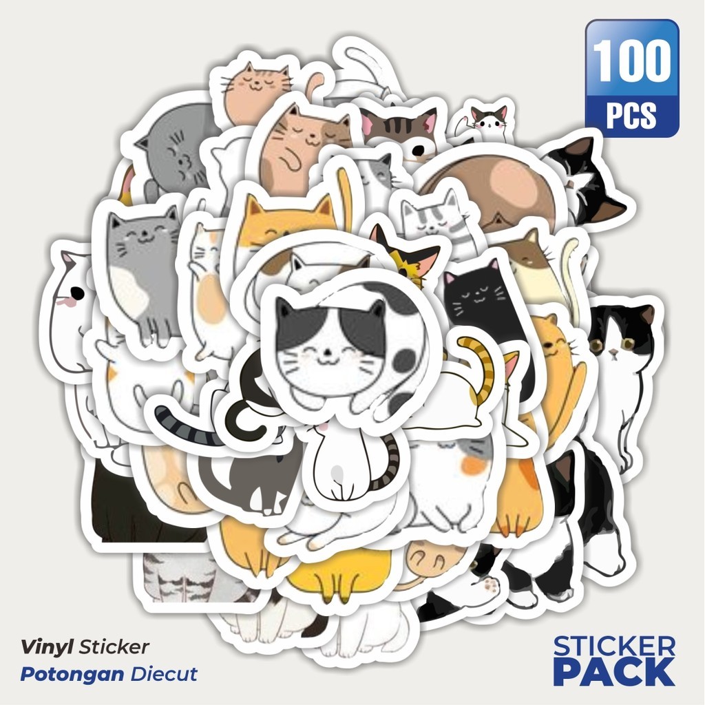 

100 PCS STIKER Hewan Kitten [Anak Kucing] Waterproof Aesthetic- Untuk Laptop, Motor, dan Helm - Paper Stationery Pack