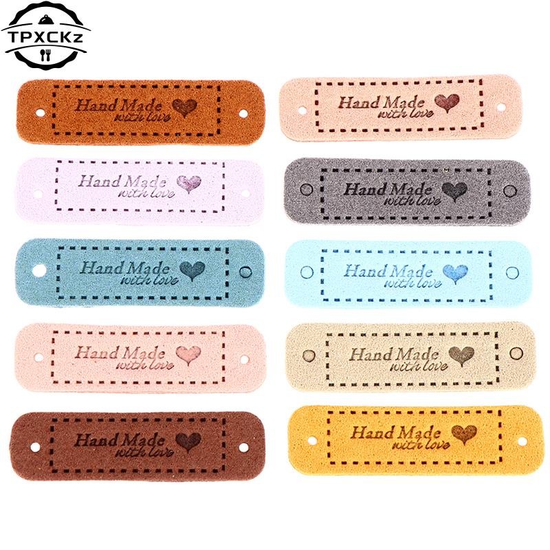 

20pcs PU Leather Labels Tags For Handmade DIY Hats Bags Hand Made With Love Label For Clothes Sewing Tags Garment Accessories