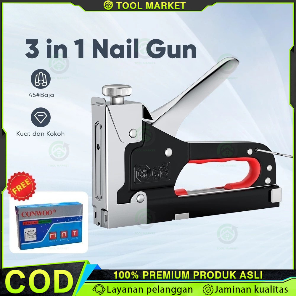 

3 In 1 Stapler Gun Staples Tembak Gun Tacker Powerfull Pistol Stapler Gratis 600 Staples