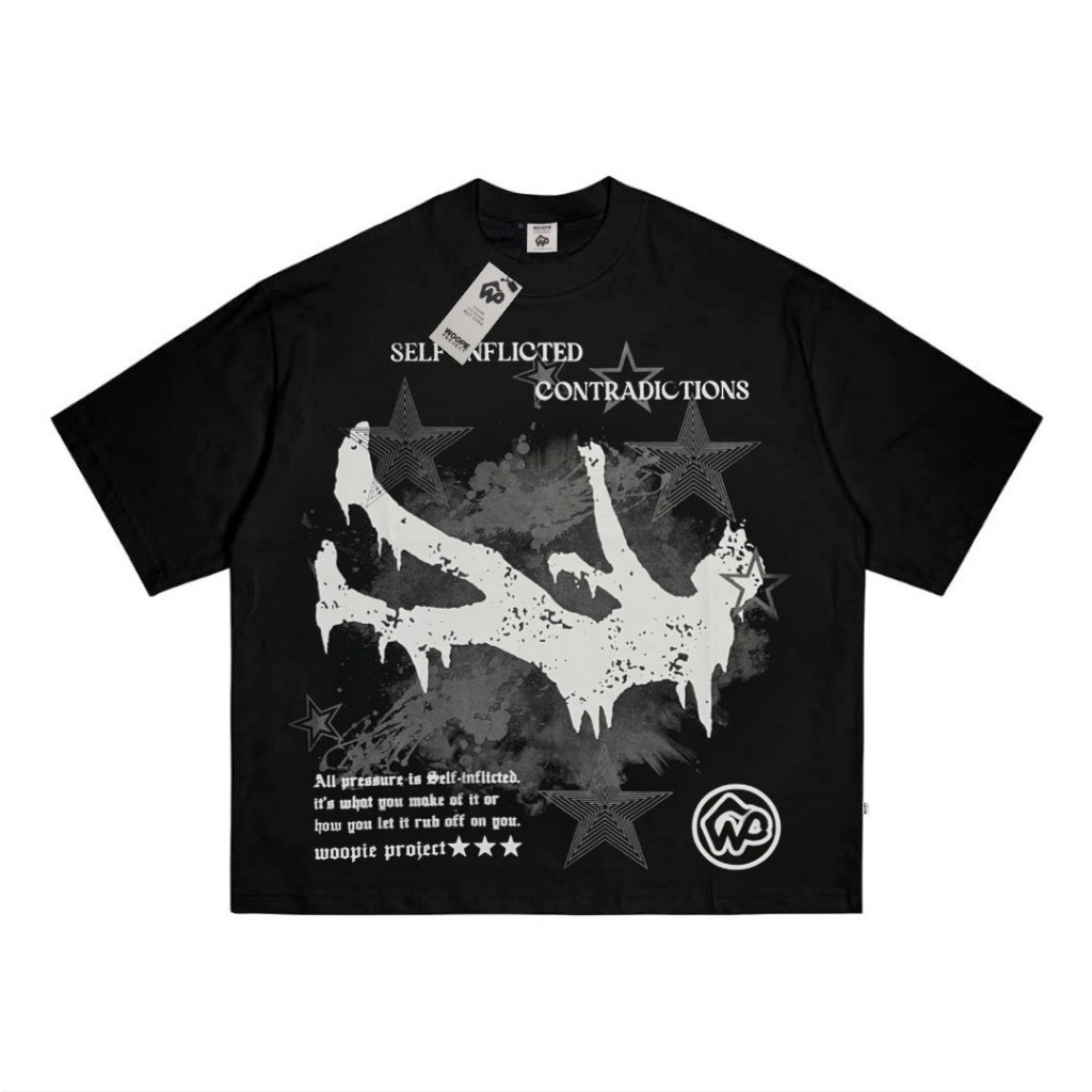 Kaos Boxy Fit Baju Oversized Pria Wanita Tshirt Contradictions Black Cotton Combed 20s 200gsm Premiu