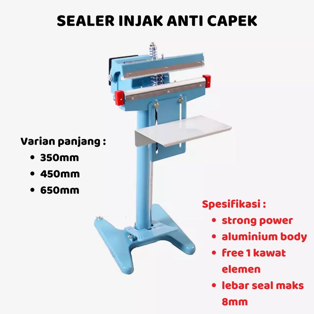 Sealer Injak Las Plastik 350mm / 450mm / 650mm Lebar Kawat 8mm Sealer Model Injak Meja Untuk usaha U