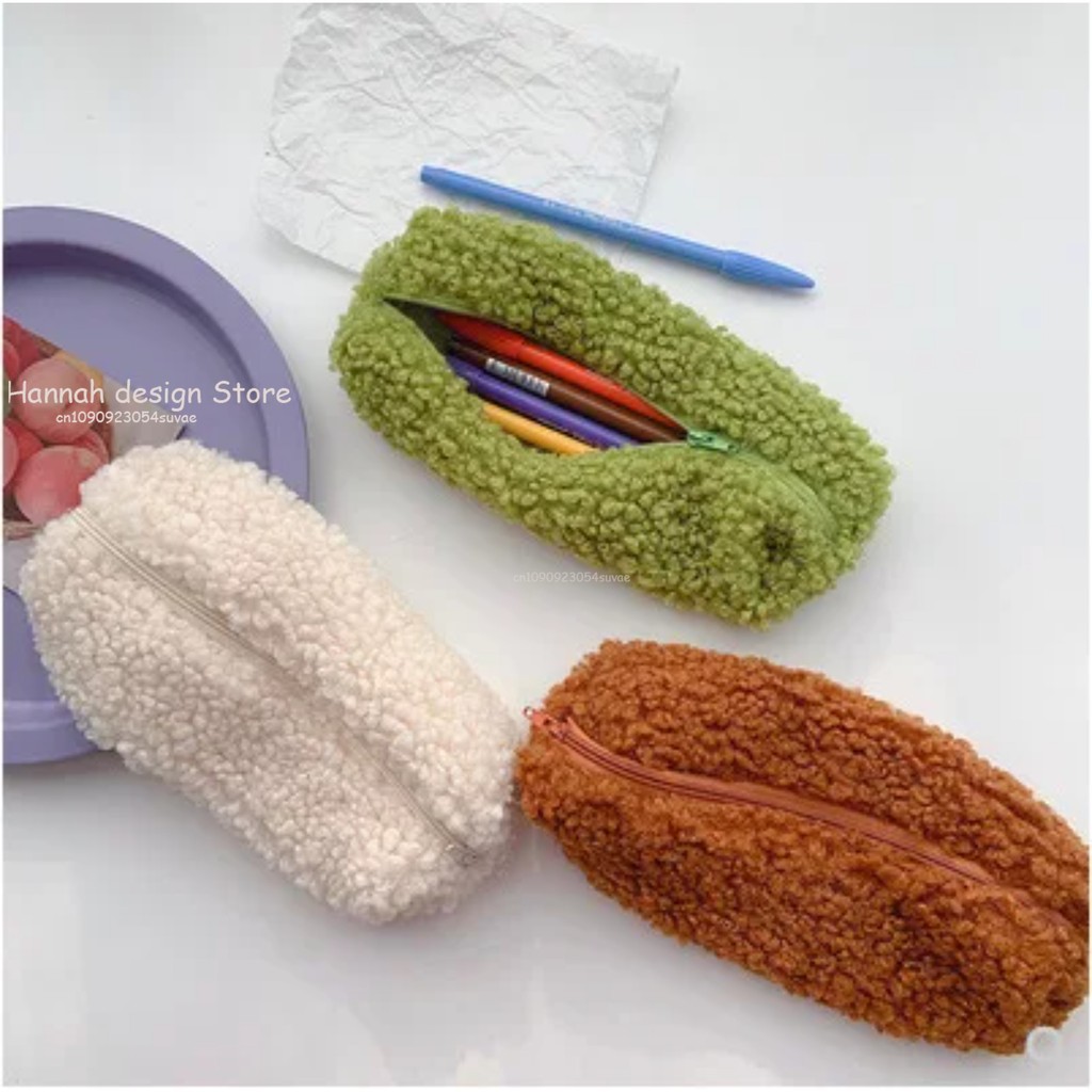 

Lambswool Pencil Case Pen Pouch Plush Kawaii Zipper Bags Cosmetic Make Up Organizer Pouch School Zipper Make Up Pouch